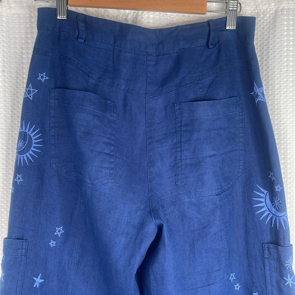 Johnny Was JW Los Angeles Oleander Linen Wide Leg Cropped Pants Embroidered Sz 6 - Picture 10 of 14